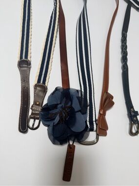 Hollister Abercrombie Belts  Navy and White Striped Floral Accent Belt